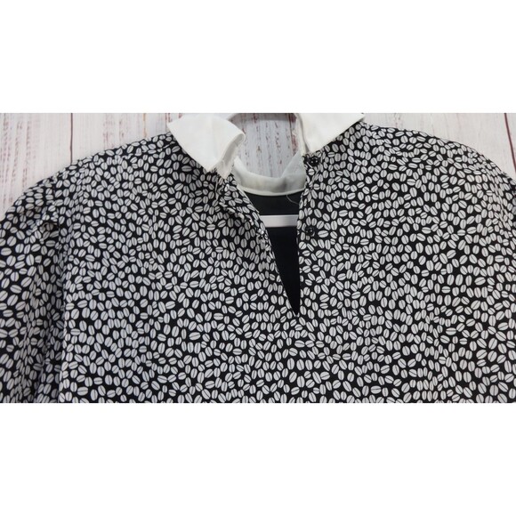 Vintage Liz Roberts Midi Dress Womens Size 14 Gray/White coffee bean prints VTG - Picture 3 of 16